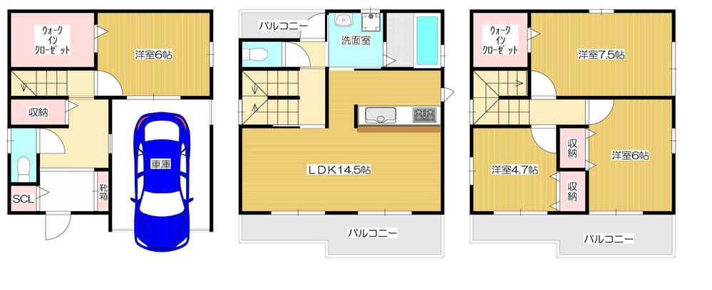 Floor plan. 27.5 million yen, 4LDK, Land area 70.15 sq m , Building area 107 sq m