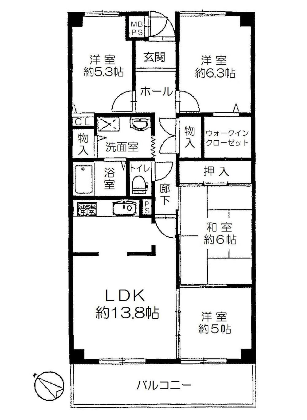 Floor plan. 4LDK, Price 19,800,000 yen, Occupied area 80.19 sq m , Balcony area 8.82 sq m