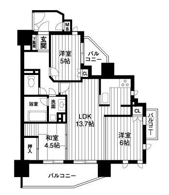 Floor plan. 3LDK, Price 26,800,000 yen, Occupied area 67.44 sq m , Balcony area 16.12 sq m