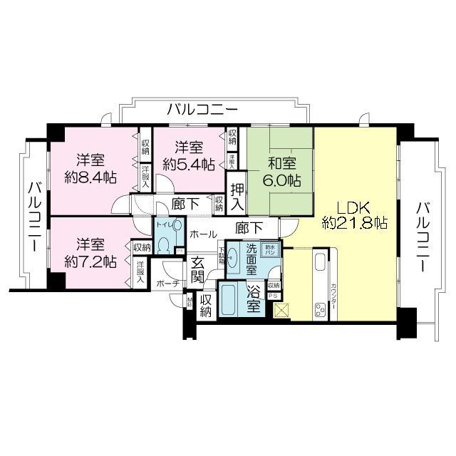Floor plan. 4LDK, Price 27.5 million yen, Footprint 110.98 sq m , Balcony area 30.45 sq m
