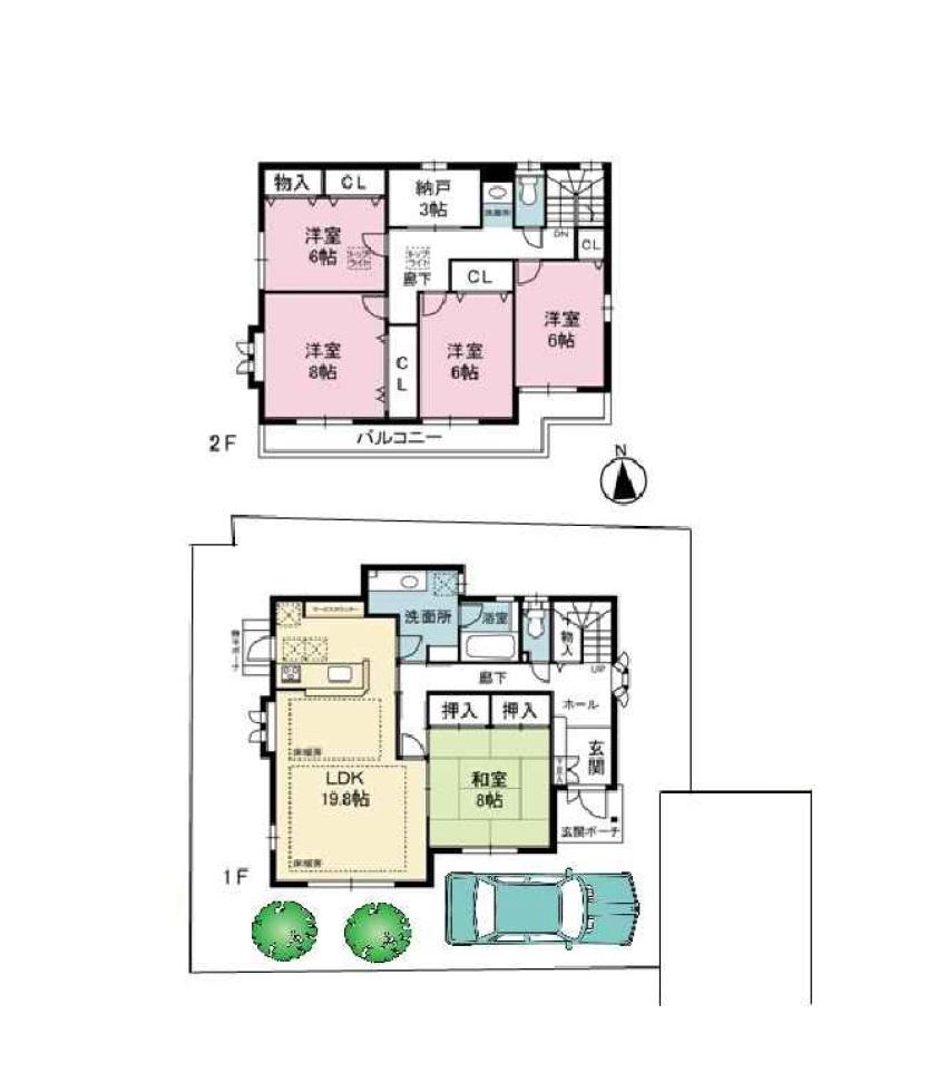 Floor plan. 44,800,000 yen, 5LDK + S (storeroom), Land area 138.02 sq m , Building area 145.44 sq m 1996 building 5LDK + storeroom, The room is spacious.  There are car spaces! 