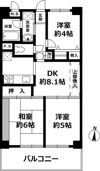Floor plan. 3DK, Price 13 million yen, Occupied area 51.27 sq m , Balcony area 10.88 sq m