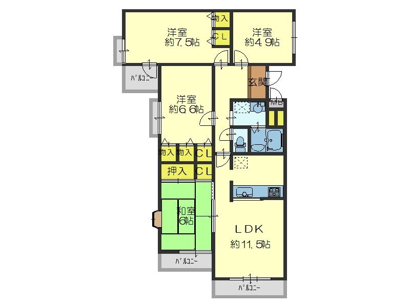 Floor plan. 4LDK, Price 15.8 million yen, Occupied area 86.49 sq m , Balcony area 9.37 sq m