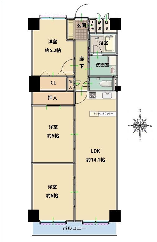 Floor plan. 2LDK, Price 10.8 million yen, Footprint 70 sq m , With the counter on the balcony area 6.72 sq m kitchen, After about 12 Pledge Western-style in two rooms It will look like.