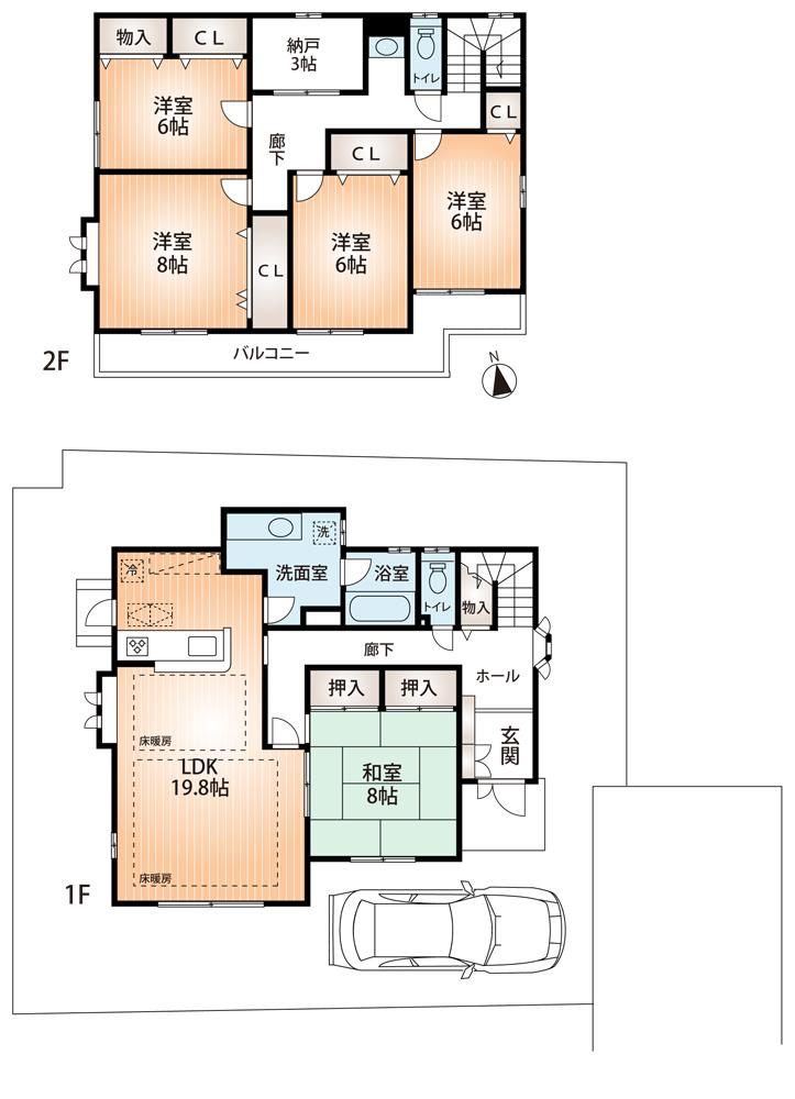 Floor plan. 44,800,000 yen, 5LDK + S (storeroom), Land area 138.02 sq m , Building area 145.44 sq m