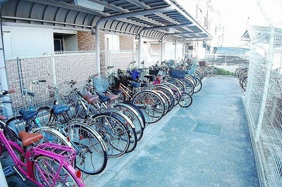 Other common areas. Bicycle parking lot with a roof