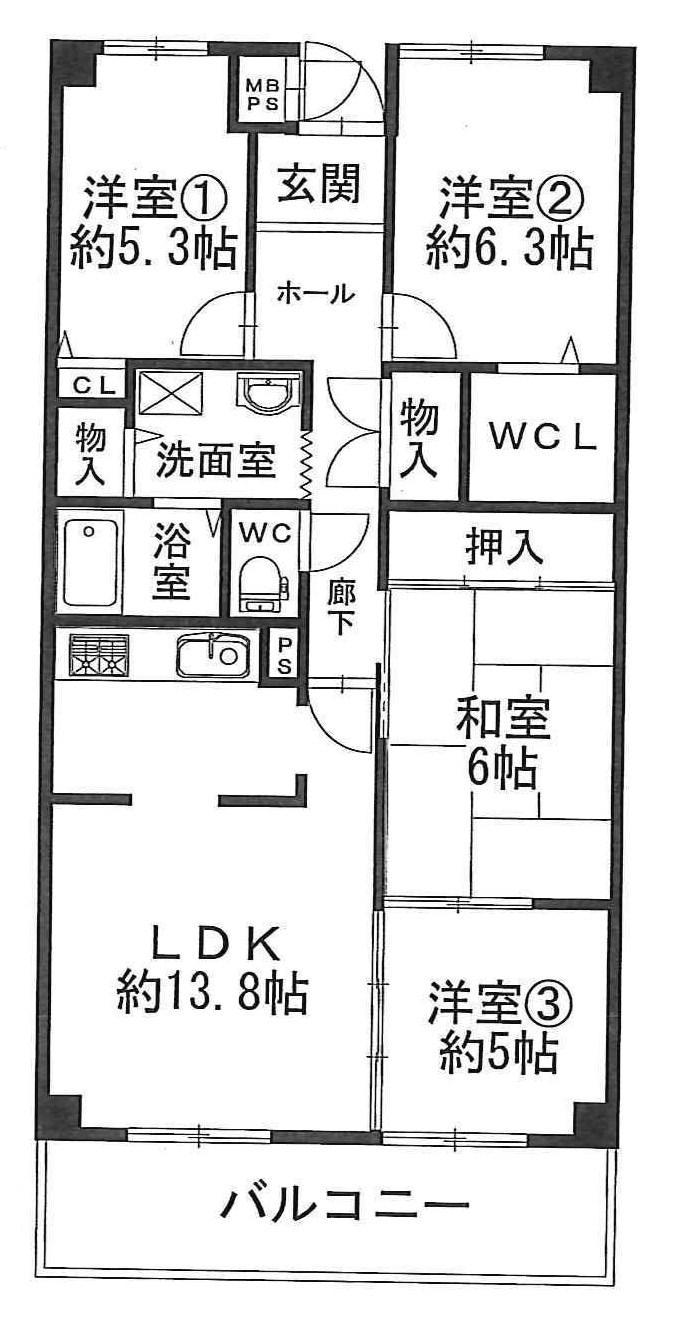 Floor plan. 4LDK, Price 19,800,000 yen, Occupied area 80.19 sq m , Balcony area 8.82 sq m c