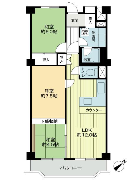 Floor plan. 3LDK, Price 13.8 million yen, Footprint 72 sq m , Balcony area 7.89 sq m