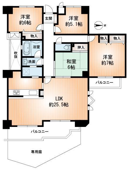 Floor plan. 4LDK, Price 22,800,000 yen, The area occupied 114.3 sq m , Balcony area 17.22 sq m