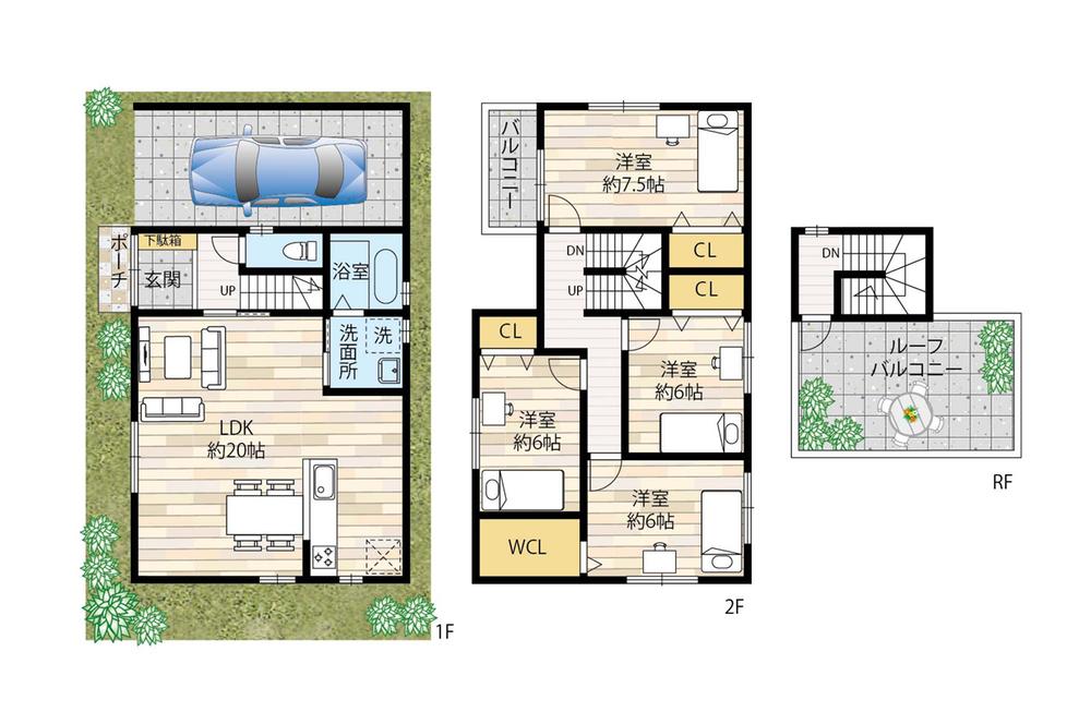 Building plan example (Perth ・ Introspection). Building plan example (No. 2 place) building price 14.8 million yen, Building area 98 sq m