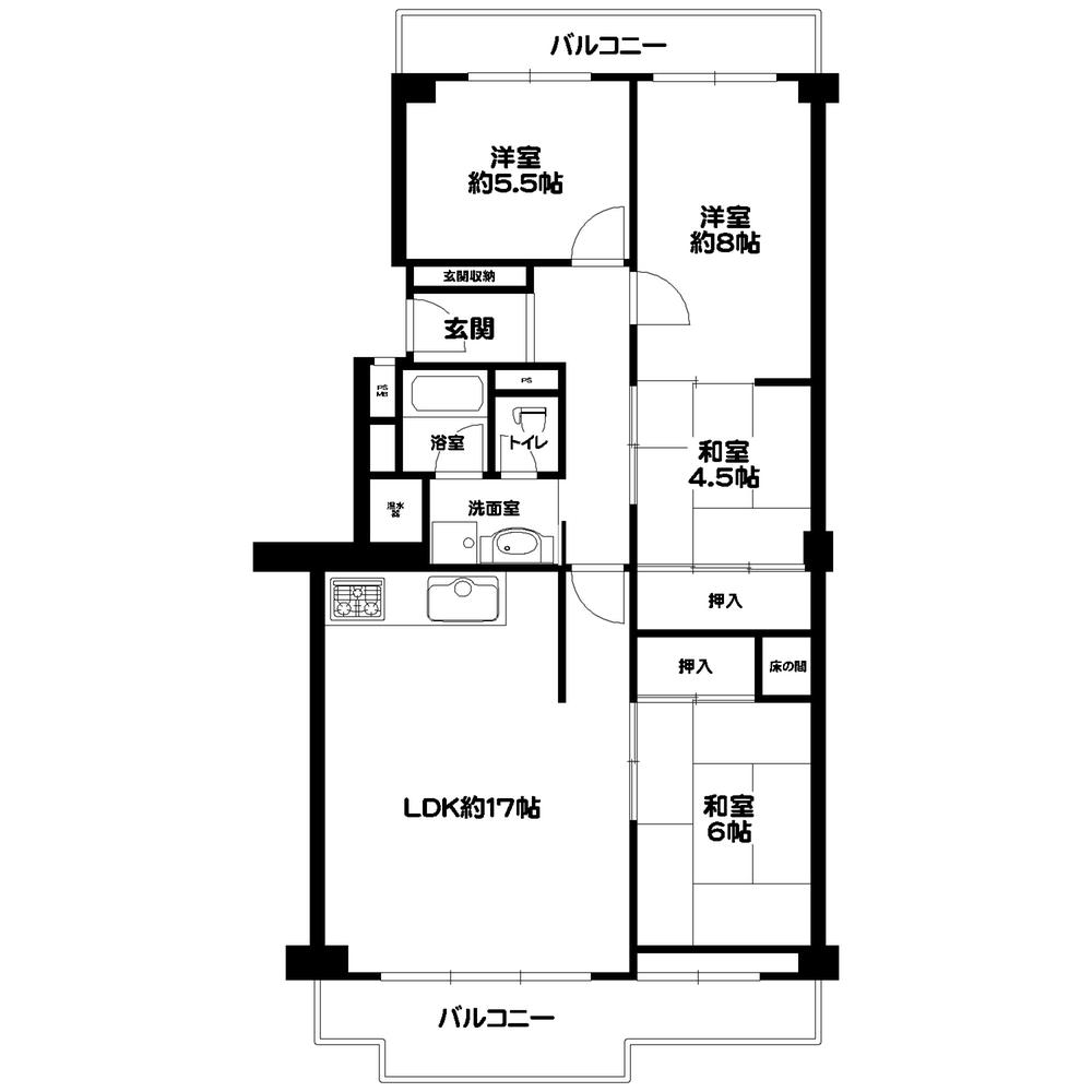 Floor plan. 4LDK, Price 39,800,000 yen, Footprint 96.6 sq m , Balcony area 16.29 sq m