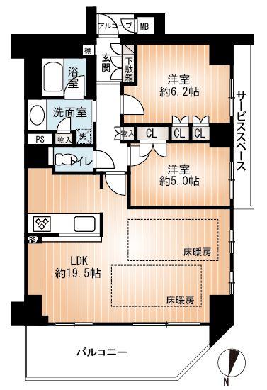 Floor plan. 2LDK, Price 35,800,000 yen, Occupied area 67.92 sq m , Balcony area 11.25 sq m