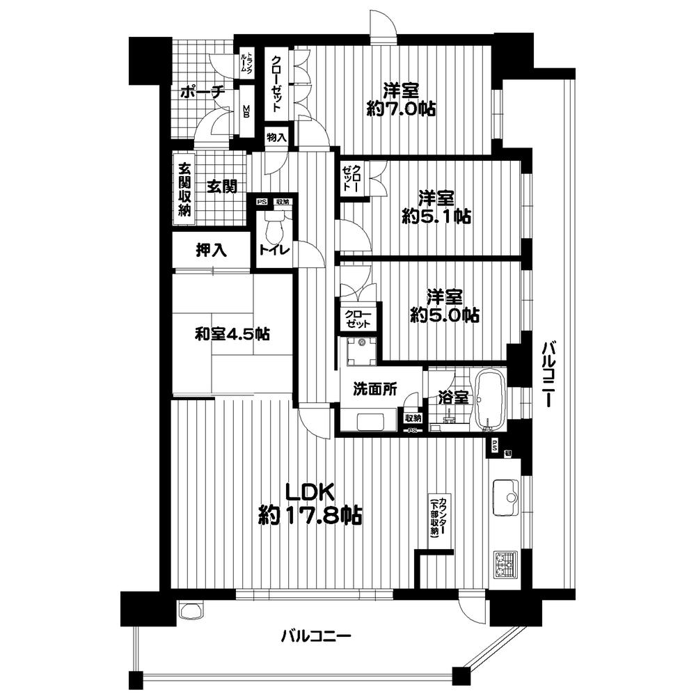 Floor plan. 4LDK, Price 36,900,000 yen, Occupied area 86.44 sq m , Balcony area 25.82 sq m