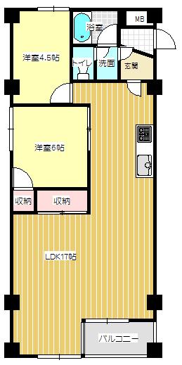Floor plan. 2LDK, Price 9.98 million yen, Footprint 56.7 sq m , Balcony area 3.24 sq m