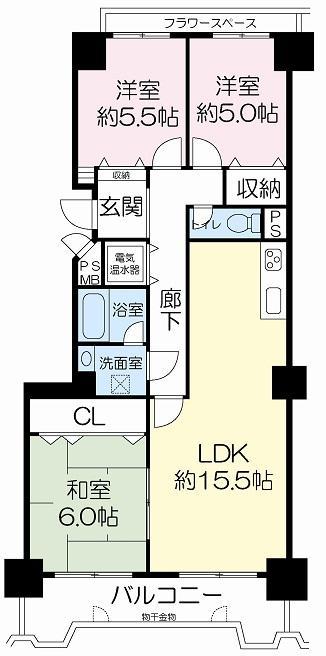 Floor plan. 3LDK, Price 16.7 million yen, Occupied area 77.07 sq m , Balcony area 8.86 sq m