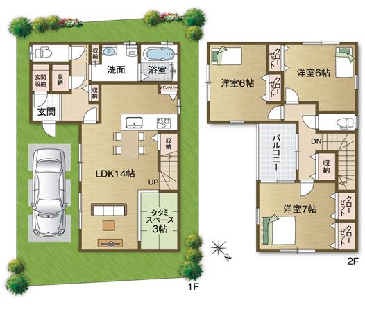 Building plan example (floor plan). Building plan Example A Building price 16.4 million yen Building area 98.53 sq m