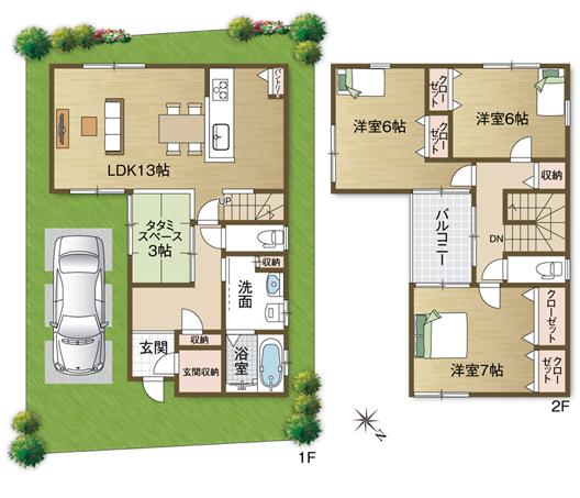 Local land photo. Building plan Example B Building price 16.3 million yen Building area 97.91 sq m