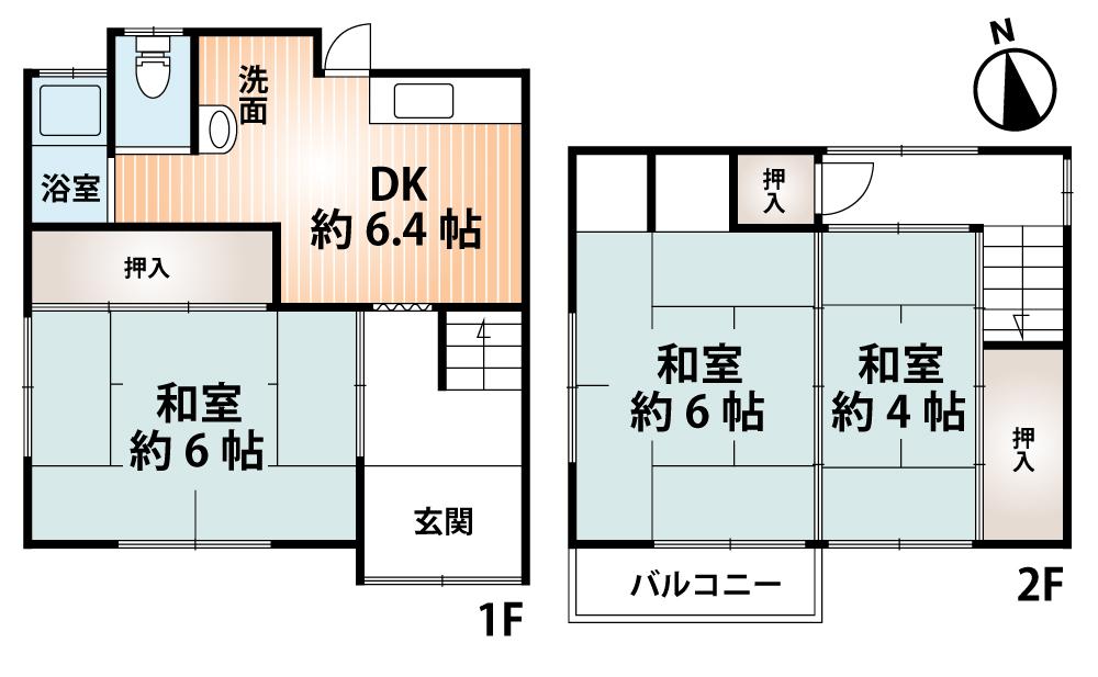 Floor plan. 16.8 million yen, 2DK + S (storeroom), Land area 68.53 sq m , Building area 59.63 sq m