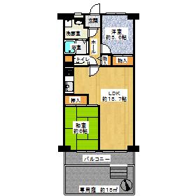 Floor plan. 2LDK, Price 12.9 million yen, Footprint 61.6 sq m , Balcony area 7.84 sq m