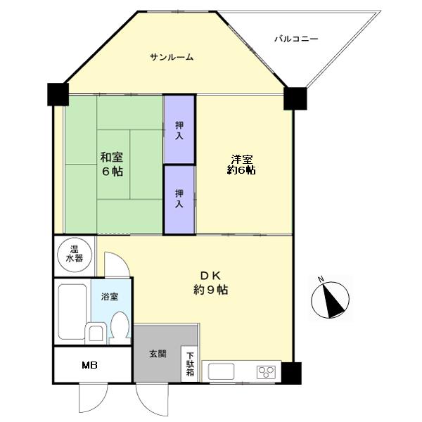 Floor plan. 2DK, Price 5.8 million yen, Occupied area 45.14 sq m , Balcony area 4 sq m