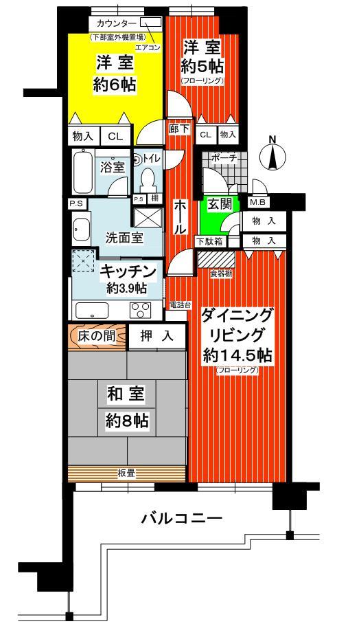 Floor plan. 3LDK, Price 25,900,000 yen, Occupied area 89.08 sq m , Balcony area 18.44 sq m