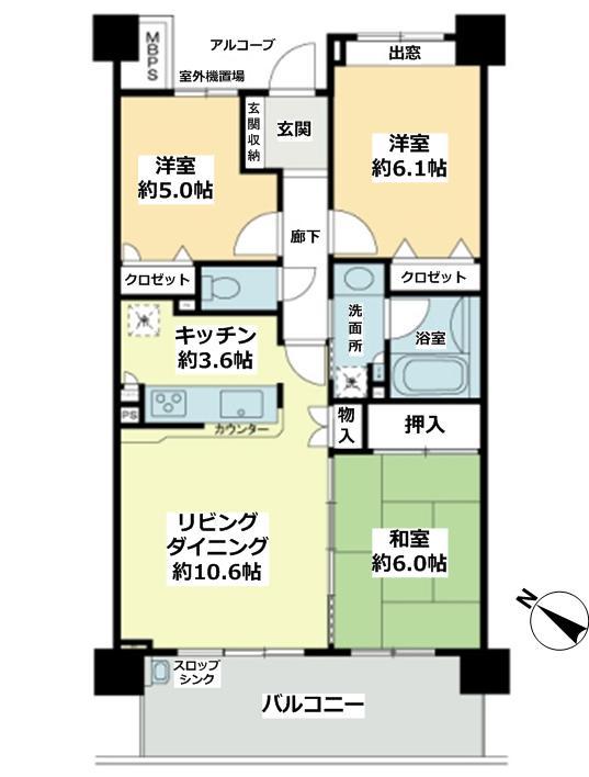 Floor plan. 3LDK, Price 24,800,000 yen, Occupied area 68.49 sq m , Balcony area 12.44 sq m