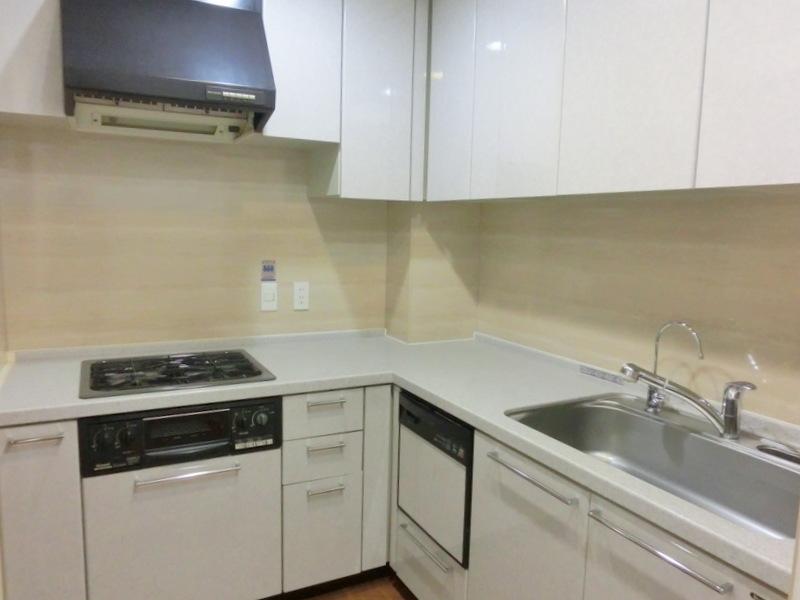 Kitchen. L is shaped kitchen. But it has been clean use, A little dirty stove part only will care.
