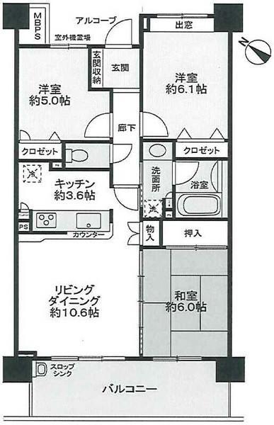 Floor plan. 3LDK, Price 24,800,000 yen, Occupied area 68.49 sq m , Balcony area 12.44 sq m