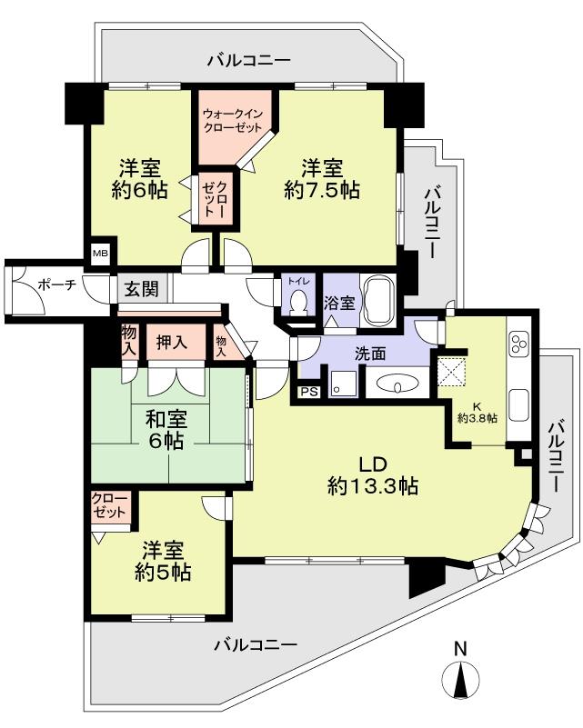 Floor plan. 4LDK, Price 23,990,000 yen, Occupied area 90.03 sq m , Balcony area 30.1 sq m