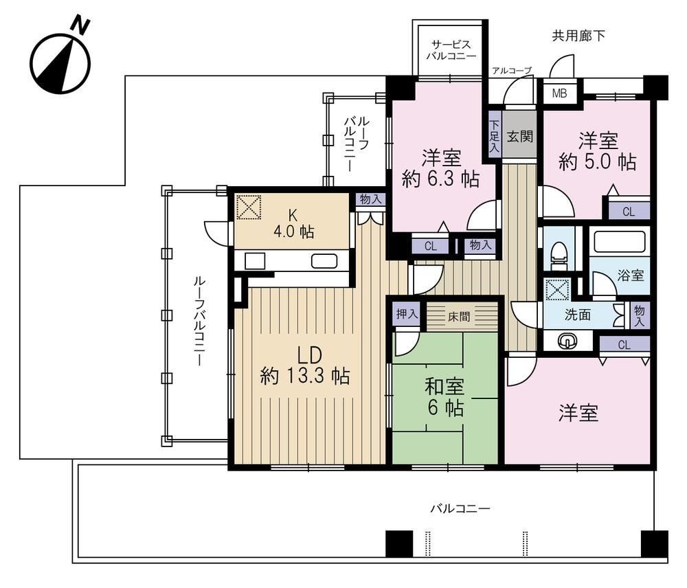 Floor plan. 4LDK, Price 29.5 million yen, Occupied area 91.56 sq m , Balcony area 34.01 sq m