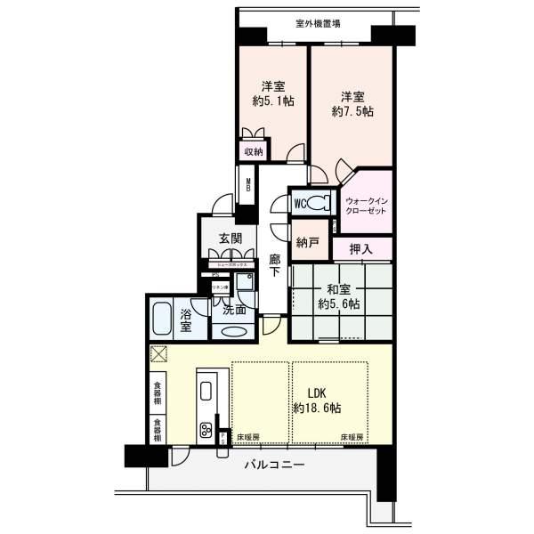 Floor plan. 3LDK, Price 37,800,000 yen, Occupied area 87.68 sq m , Balcony area 20 sq m