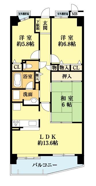 Floor plan. 3LDK, Price 27.3 million yen, Occupied area 71.51 sq m , Balcony area 9.49 sq m