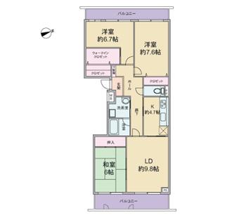 Floor plan. 3LDK, Price 18,800,000 yen, Occupied area 84.51 sq m , Balcony area 14.09 sq m 3LDK, Double-sided balcony