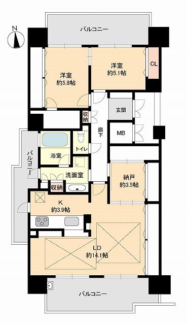 Floor plan. 2LDK+S, Price 42,500,000 yen, Footprint 84.2 sq m , Balcony area 29.35 sq m