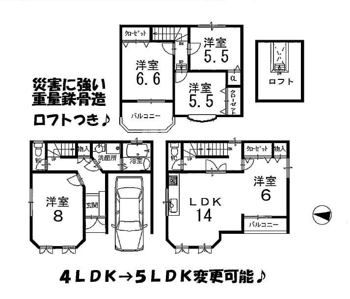 Floor plan. 34,800,000 yen, 4LDK, Land area 58 sq m , Building area 115.14 sq m