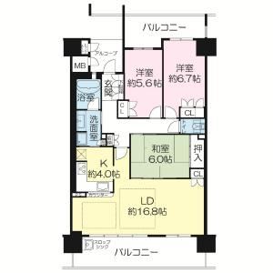 Floor plan. 3LDK, Price 43,500,000 yen, Occupied area 86.37 sq m , On the balcony area 24.55 sq m wide type of room, Yang per LDK is good!
