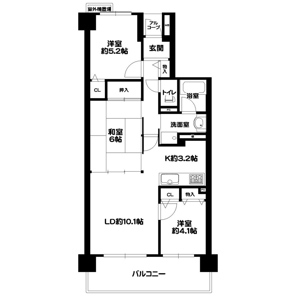 Floor plan. 3LDK, Price 13.8 million yen, Occupied area 63.48 sq m , Balcony area 10.2 sq m
