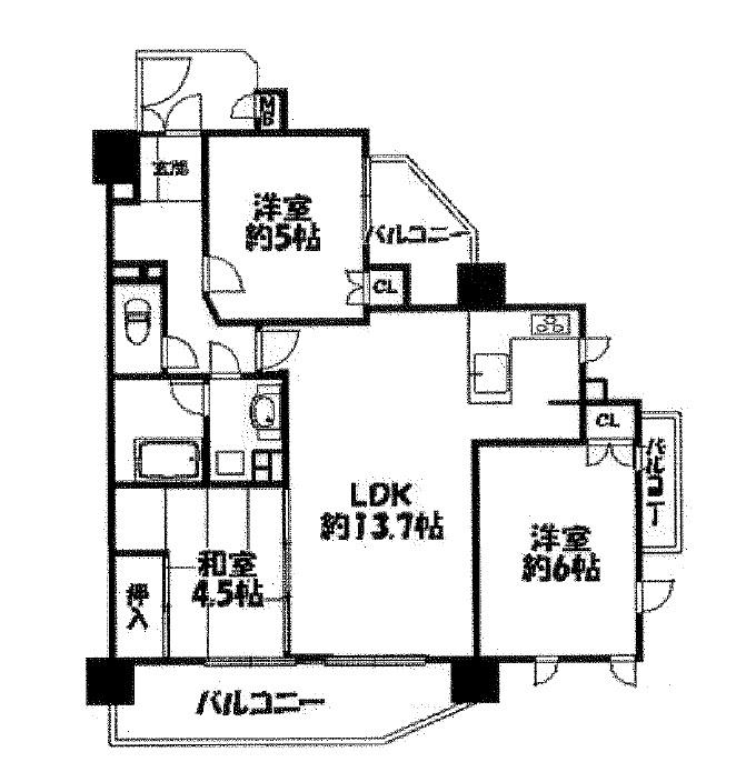 Floor plan. 3LDK, Price 26,800,000 yen, Occupied area 64.31 sq m , Balcony area 16.12 sq m Purane Superior Toyonaka Hattorihon cho 4 floor of 11-storey Of enhancement equipment room Three-sided balcony ・ South-facing angle room