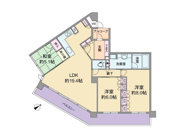 Floor plan. 3LDK, Price 33,800,000 yen, Occupied area 86.89 sq m , Balcony area 22.09 sq m