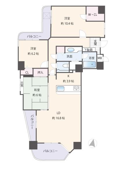 Floor plan. 3LDK, Price 21.5 million yen, Footprint 100.16 sq m , Balcony area 17.64 sq m