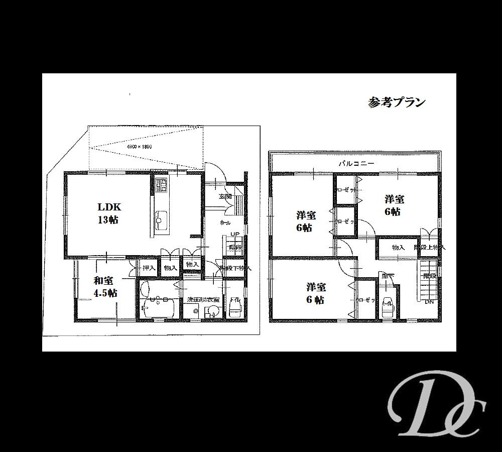 Compartment view + building plan example. Building plan example, Land price 18 million yen, Land area 79.74 sq m , Building price 14.9 million yen, Building area 93.01 sq m