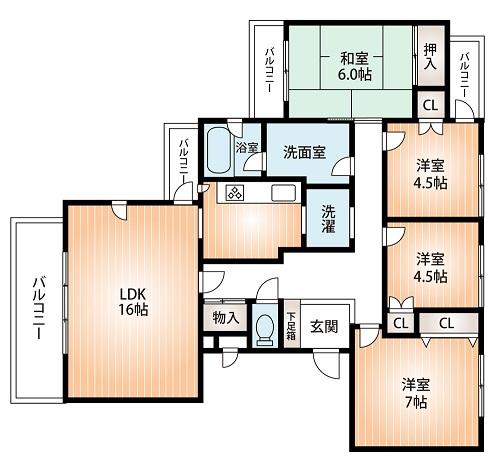 Floor plan. 4LDK, Price 17,900,000 yen, Footprint 90.2 sq m , Balcony area 13.14 sq m