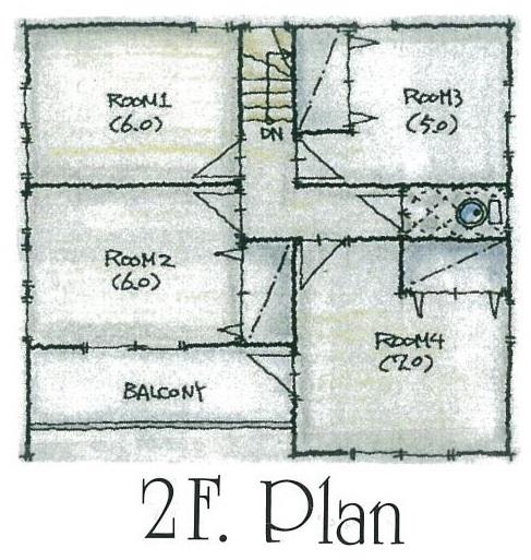 Building plan example (floor plan). 2F floor area / 51.34 sq m