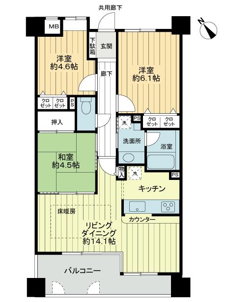 Floor plan. 3LDK, Price 22,800,000 yen, Footprint 65 sq m , Balcony area 9.31 sq m