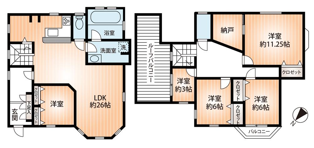 Floor plan. 44,800,000 yen, 5LDK + S (storeroom), Land area 149.29 sq m , Building area 128.87 sq m