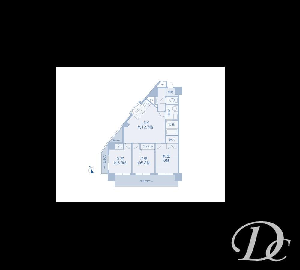 Floor plan. 3LDK, Price 16.8 million yen, Occupied area 62.34 sq m , Balcony area 15.68 sq m