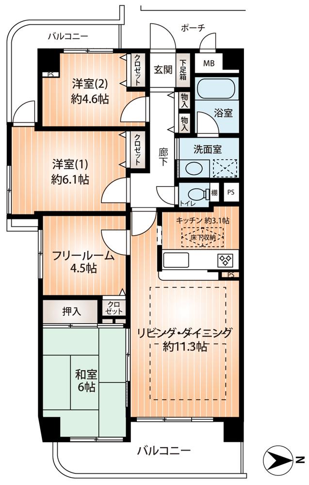 Floor plan. 3LDK + S (storeroom), Price 27 million yen, Occupied area 76.29 sq m , Balcony area 14.78 sq m