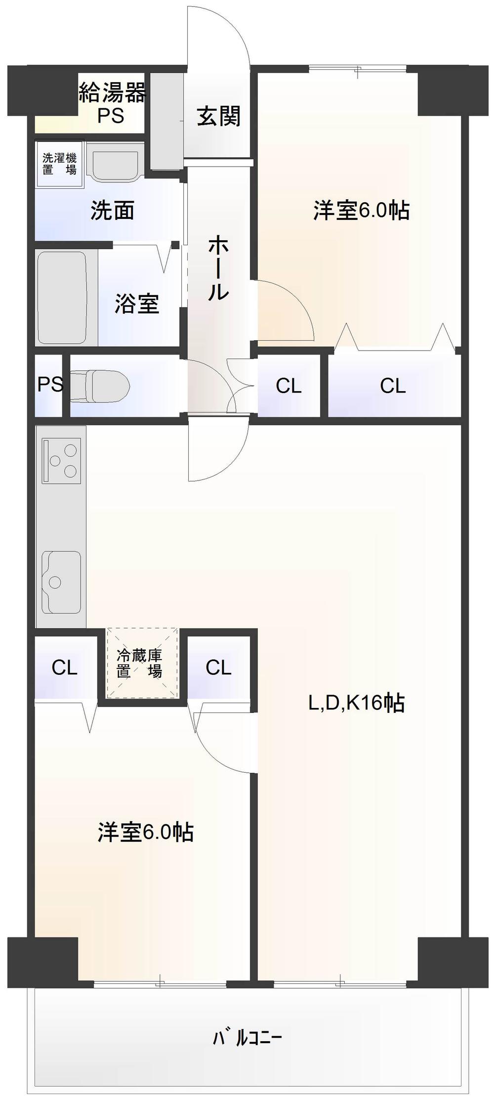 Floor plan. 2LDK, Price 16.8 million yen, Occupied area 63.28 sq m , Balcony area 7.84 sq m