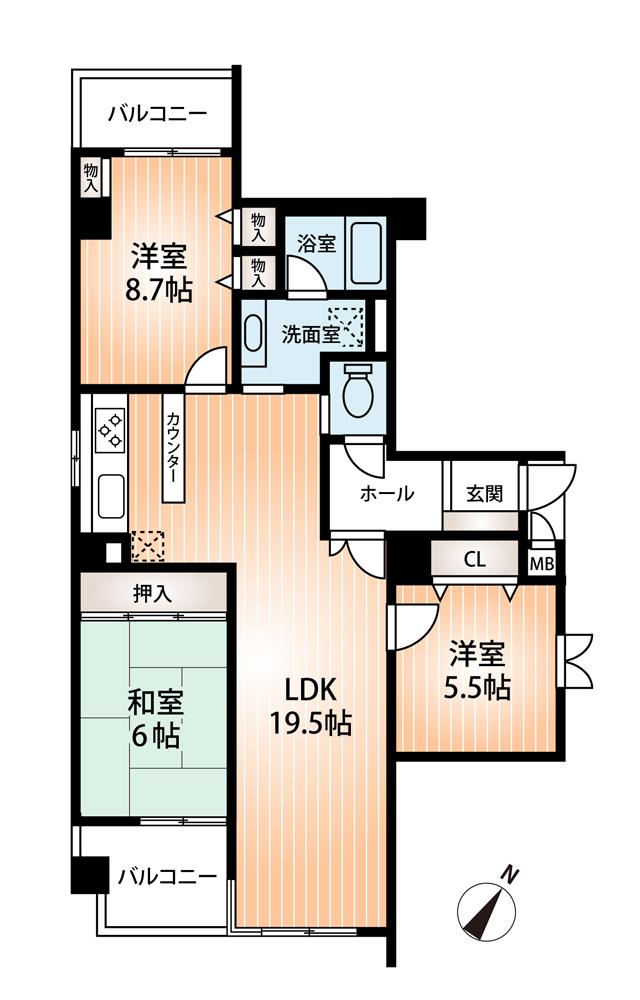 Floor plan. 3LDK, Price 22,300,000 yen, Occupied area 83.94 sq m , Balcony area 8.69 sq m