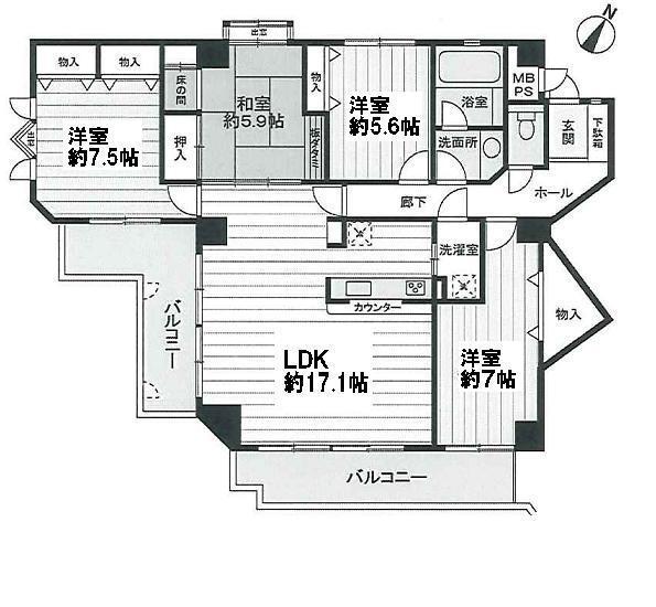 Floor plan. 4LDK, Price 38 million yen, Footprint 119.78 sq m , Balcony area 21.12 sq m